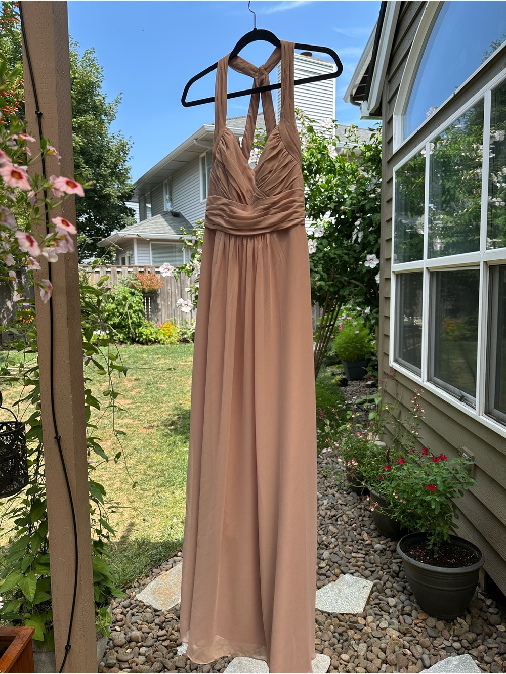 Bari Jay Deco Blush Halter Chiffon Maxi Dress